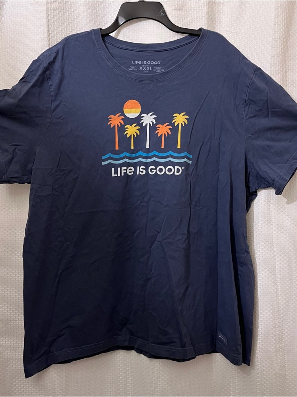 Life Is Good Men’s Crusher Tee Palm Trees Tropical Summer Blue Heavy Knit XXL